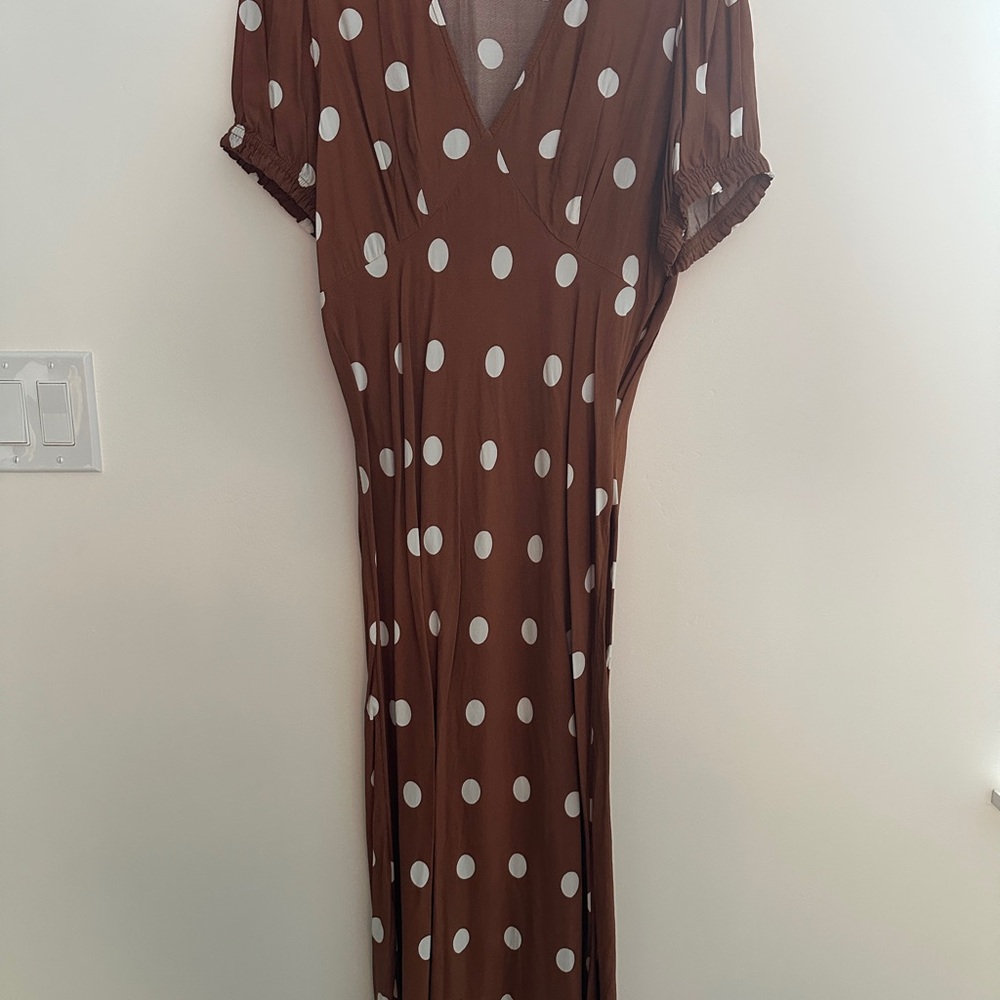 a new day Brown Midi Dress with White Polka Dots